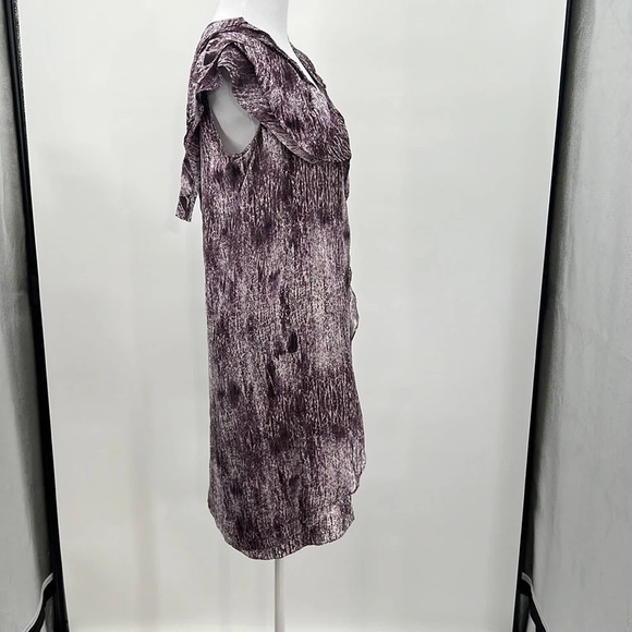Tony Cohen Dress Womens Medium 6 Purple Printed Ruffled Sleeveless V Neck Silk - Picture 8 of 13